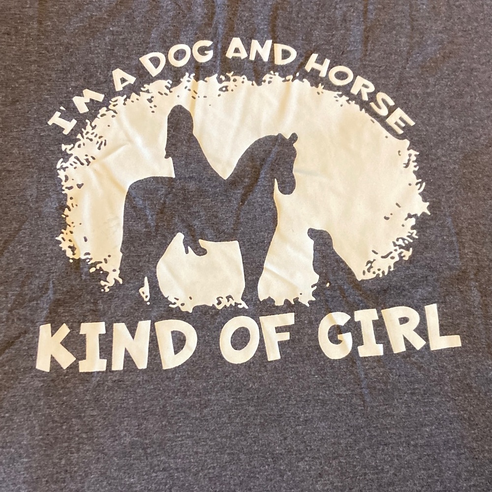 Gray T-Shirt with Dog and Horse Print